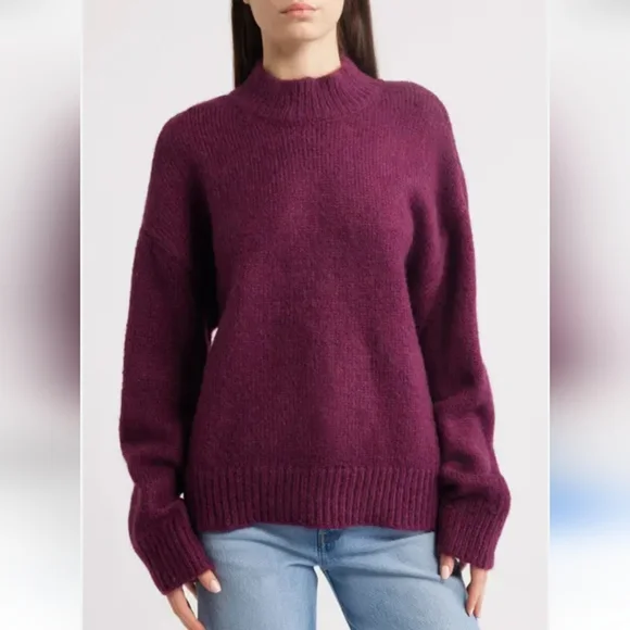 Nasty Gal Burgundy Sweater Size M Mock Neck Relaxed Fit Knit Warm NWT - Picture 1 of 13